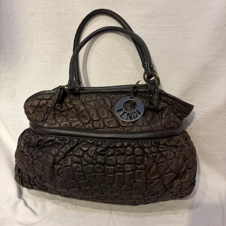 [BUNJANG] Fendi Zucca Bubble Brown Leather Tote Bag / 펜디 주카 버블 브라운 레더 토트백 가방