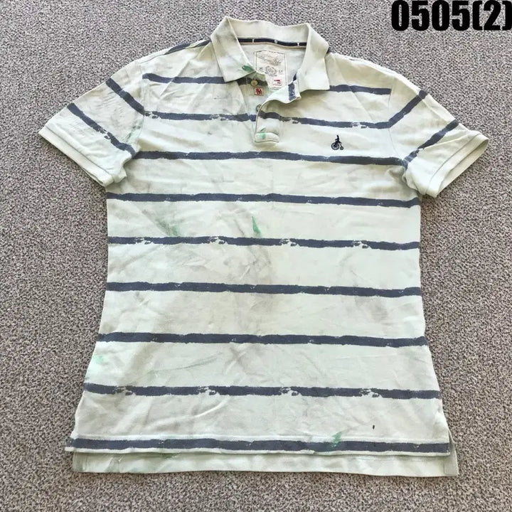 [BUNJANG] Beanpole Striped Short Sleeve Polo T-Shirt Size 95 / 빈폴 스트라이프 반팔 폴로티 95