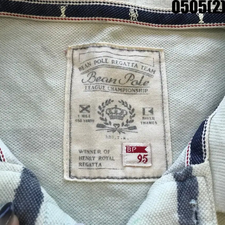 [BUNJANG] Beanpole Striped Short Sleeve Polo T-Shirt Size 95 / 빈폴 스트라이프 반팔 폴로티 95