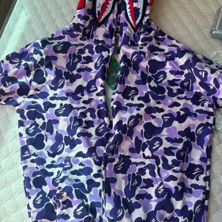 [BUNJANG] Bape Purple Camo Shark Hoodie Zip-up / 베이프 퍼플 카모 샤크 후드집업