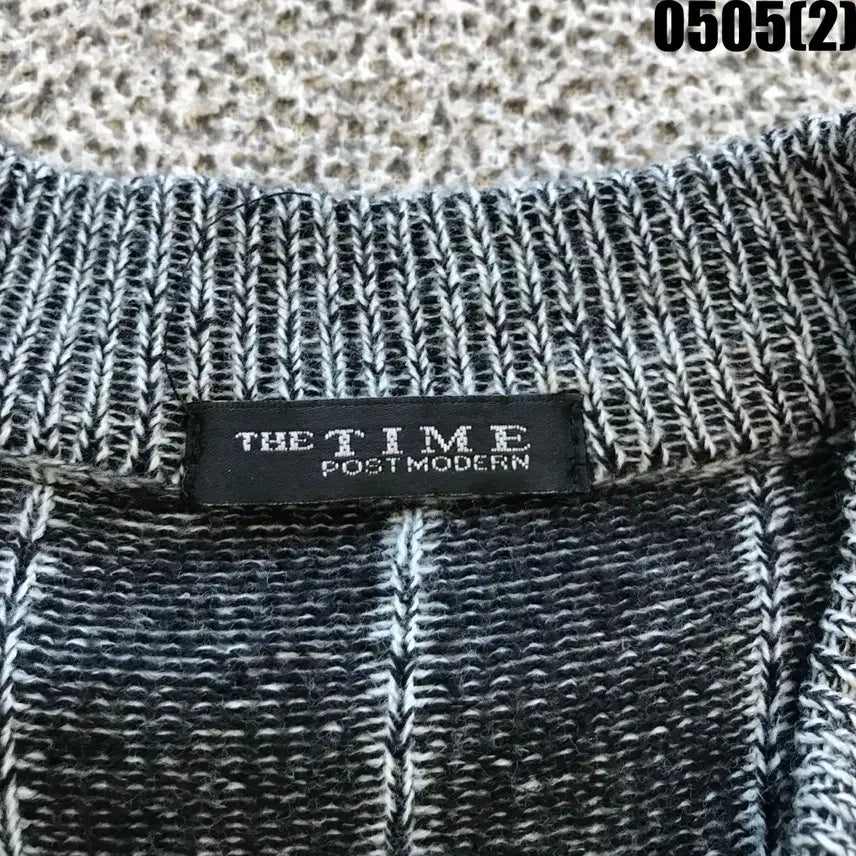 [BUNJANG] TIME Grey Striped Knit Zip-Up Cardigan (M) / TIME 회색 스트라이프 니트 집업 가디건 m