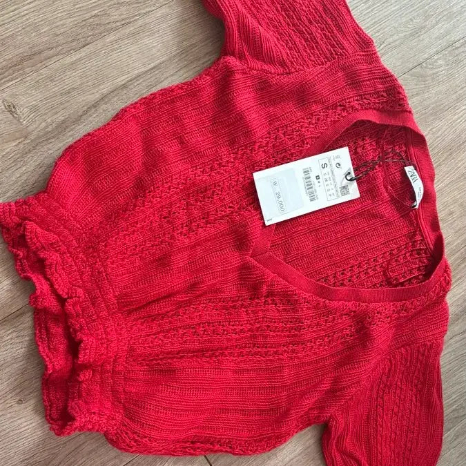 [BUNJANG] Zara Knit Sweater Red Cropped Short Sleeve / 자라 니트 스웨터
