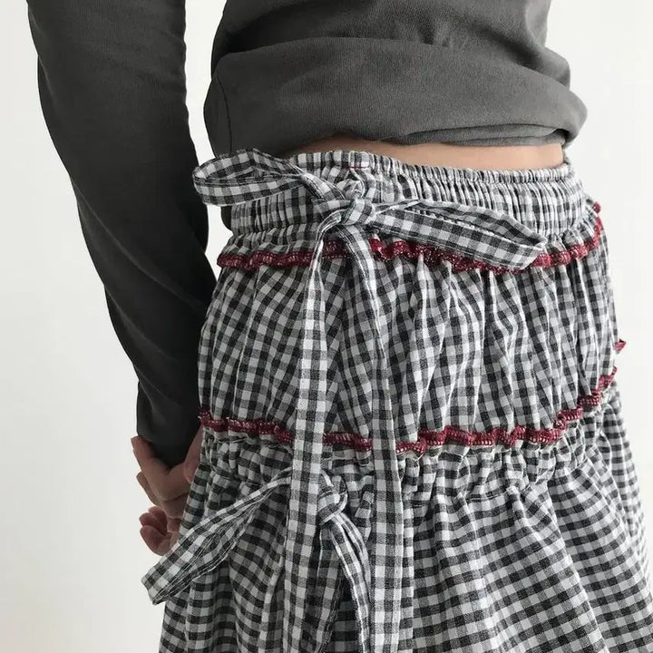 [BUNJANG] Amor Shai Gingham Check Skirt Black / [아모르샤이] 깅엄 체크 스커트 / 블랙