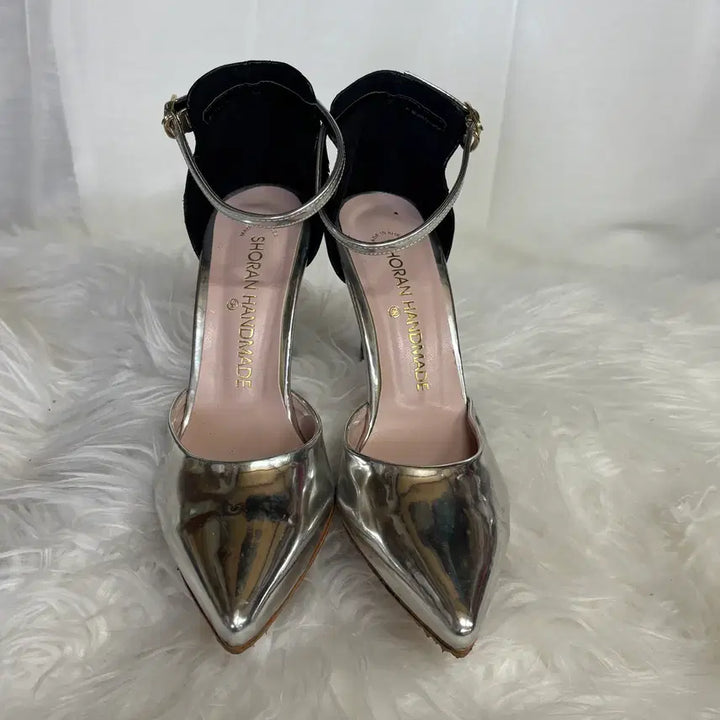 [BUNJANG] Soran Handmade Silver Metallic Ankle Strap Stiletto Heels (Size 235, 9cm Heel) / 소란 핸드메이드 실버메탈릭 앵클 스트랩 스틸레토 힐