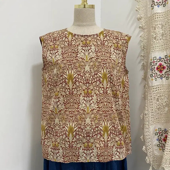 [BUNJANG] Burgundy Pattern Sleeveless Top / 버건디 패턴 민소매