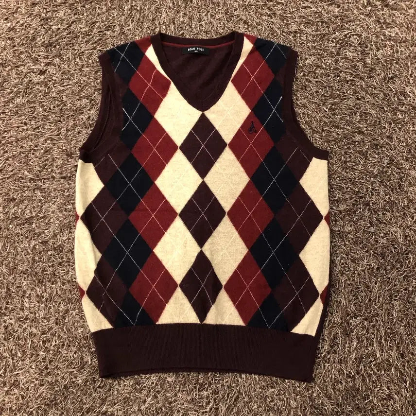 [BUNJANG] Beanpole Argyle Wool Check Knit Vest / 100 빈폴 아가일 울 체크 니트 조끼 베스트