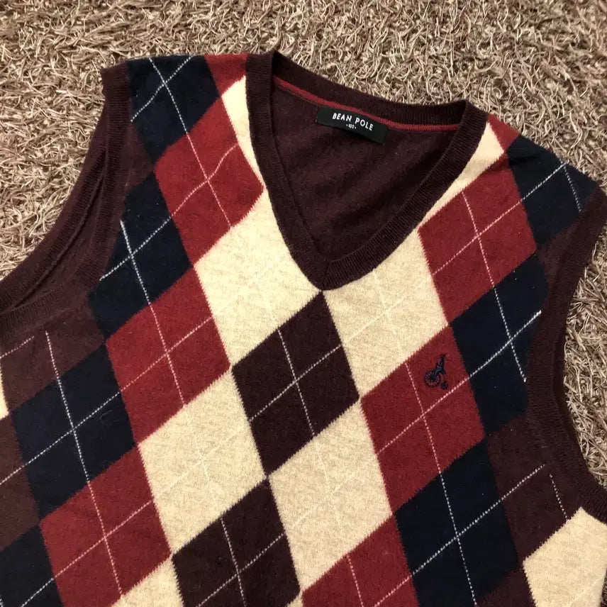 [BUNJANG] Beanpole Argyle Wool Check Knit Vest / 100 빈폴 아가일 울 체크 니트 조끼 베스트