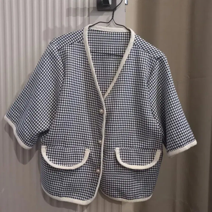 [BUNJANG] Check Pattern Short Sleeve Tweed Jacket L / 체크반팔.트위드L