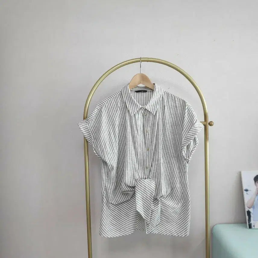 [BUNJANG] Zara Striped Tie Blouse Shirt / 자라 스트라이프 매듭 셔츠 블라우스