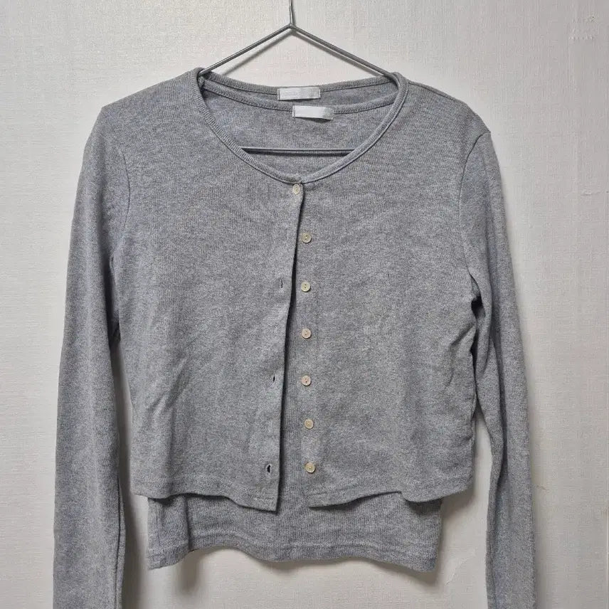 [BUNJANG] J.Elf Grey Cropped Cardigan Set / 제이엘프 - 그레이 크롭 가디건 세트