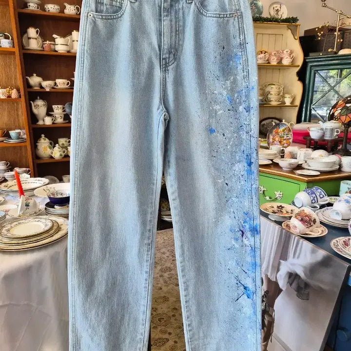 [BUNJANG] Painting Denim Jeans Light Blue / 페인팅 데님 청바지 라이트블루