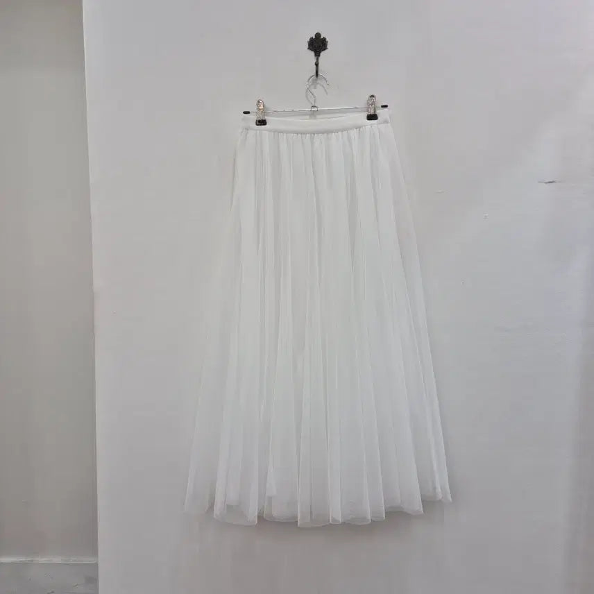 [BUNJANG] White Lace Double Layered Tulle Long Skirt / 레이스 두겹 풍성한 화이트 롱 튤 스커트