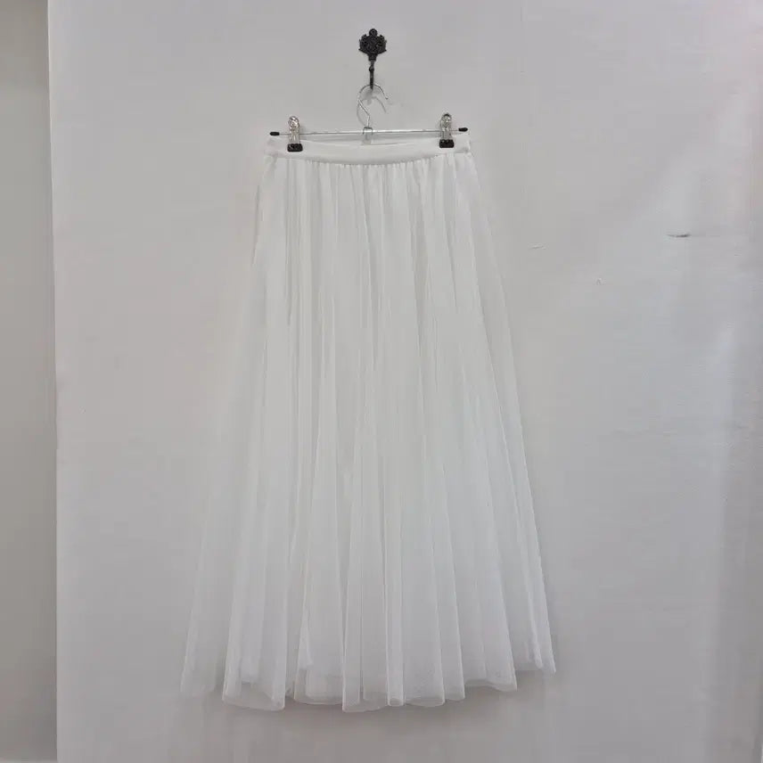 [BUNJANG] White Lace Double Layered Tulle Long Skirt / 레이스 두겹 풍성한 화이트 롱 튤 스커트