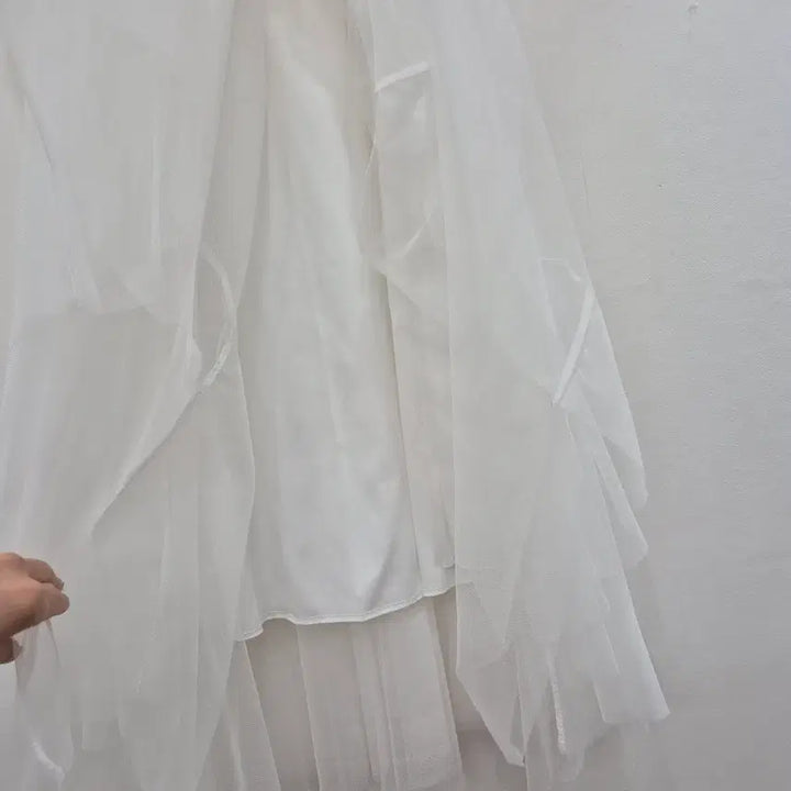 [BUNJANG] White Lace Double Layered Tulle Long Skirt / 레이스 두겹 풍성한 화이트 롱 튤 스커트