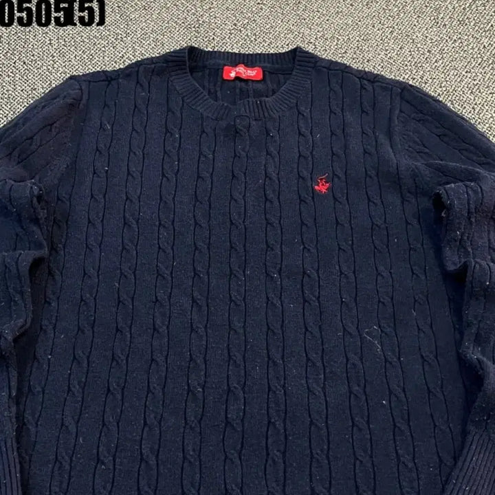 [BUNJANG] Polo Club Navy Cable Knit Sweater / 폴로클럽 네이비 꽈배기 니트