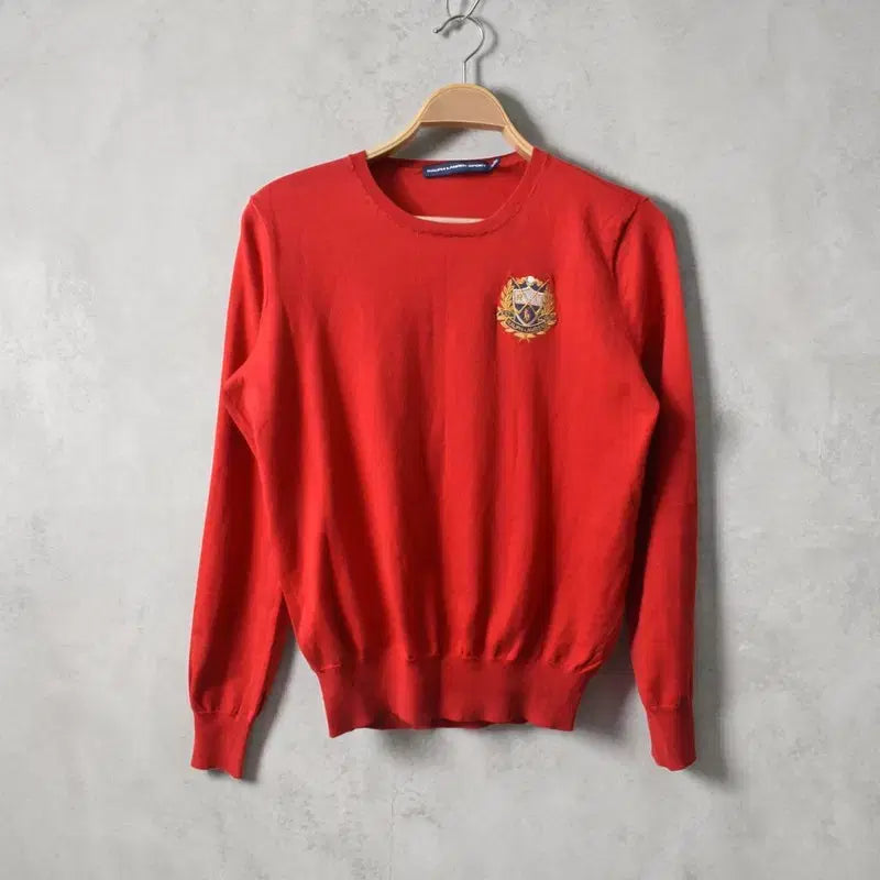 [BUNJANG] Polo Ralph Lauren Crest Embroidered Cotton Knit Sweater Red / 폴로 랄프로렌 와펜 니트 M0445