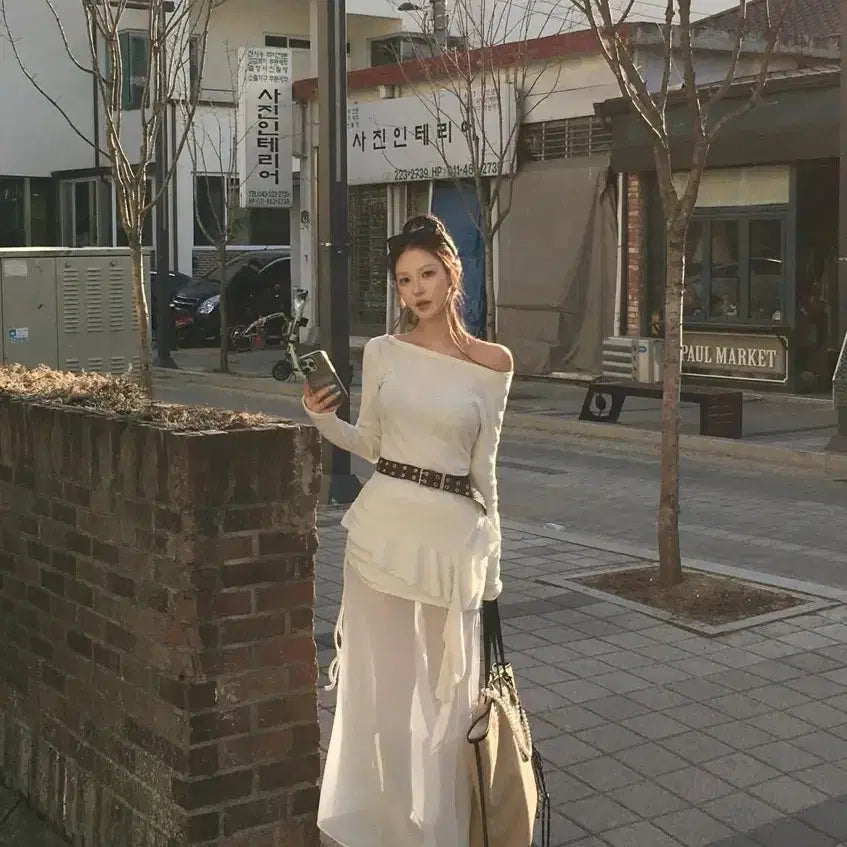 [BUNJANG] Postmonition Ivory Knit Skirt Set / 포스트모니션 아이보리 니트 스커트 세트