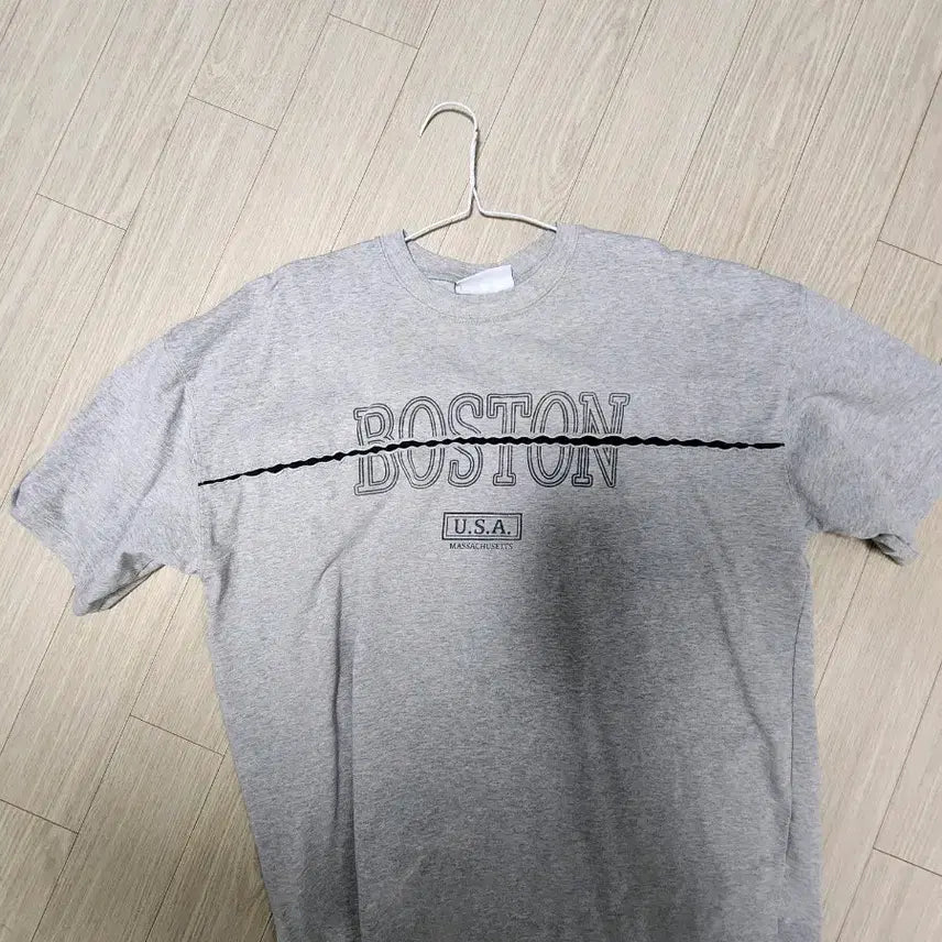 [BUNJANG] BOSTON Printing Short Sleeve T-Shirt Gray / BOSTON 프린팅 반팔 티셔츠 회색