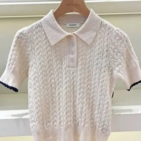 [BUNJANG] Sandro Short Sleeve Knit Ivory Size 1 / 산드로 반팔 니트