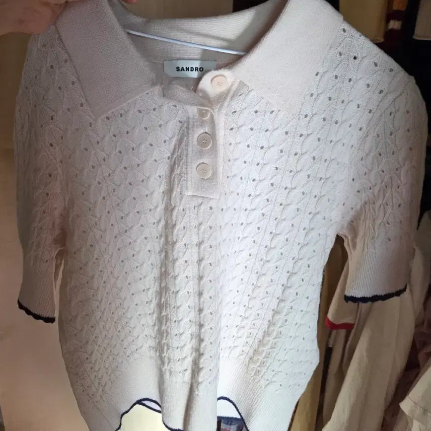 [BUNJANG] Sandro Short Sleeve Knit Ivory Size 1 / 산드로 반팔 니트