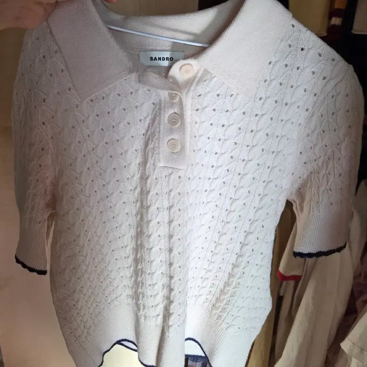 [BUNJANG] Sandro Short Sleeve Knit Ivory Size 1 / 산드로 반팔 니트