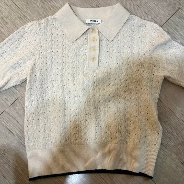 [BUNJANG] Sandro Short Sleeve Knit Ivory Size 1 / 산드로 반팔 니트