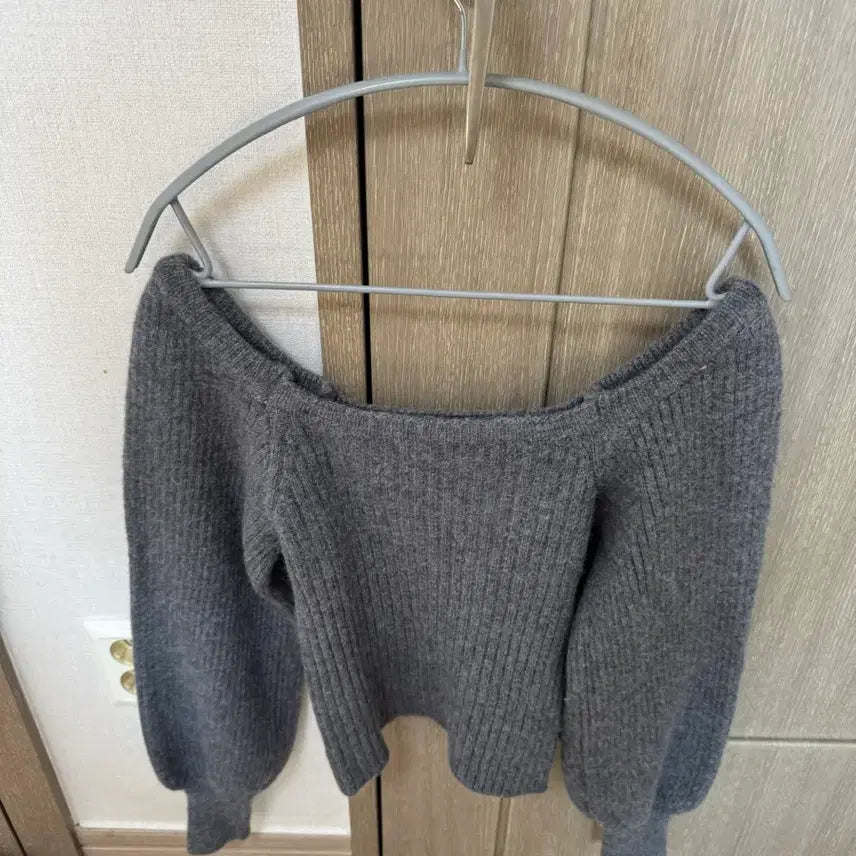 [BUNJANG] Square Neck Puff Sleeve Knit - Charcoal / (새상품) 스퀘어넥 퍼프소매 니트 차콜