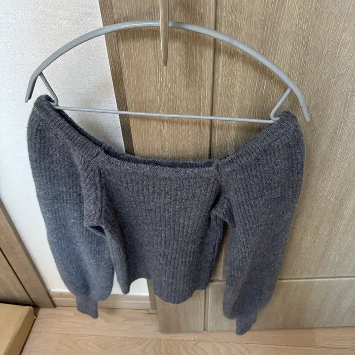 [BUNJANG] Square Neck Puff Sleeve Knit - Charcoal / (새상품) 스퀘어넥 퍼프소매 니트 차콜