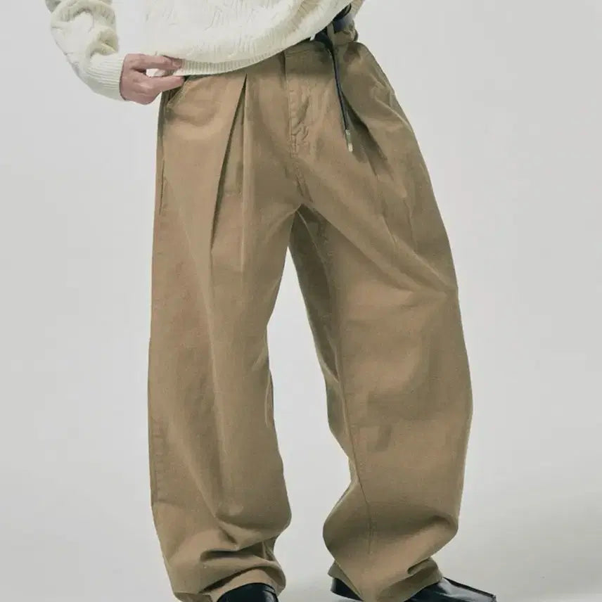 [BUNJANG] PEEINO 776 Cotton One-Tuck Wide Pants Beige L / 피인오 776 코튼 원턱 와이드팬츠 베이지 L