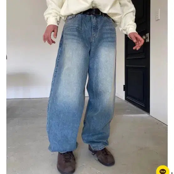 [BUNJANG] Vague Washing Wide Denim Pants (S) / 베이그(vague) 워싱 와이드 데님 팬츠(s)