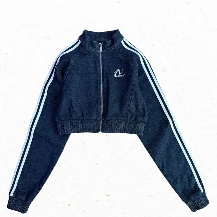 [BUNJANG] NERDY Cropped Denim Track Jacket / 널디 크롭 데님 트랙 자켓