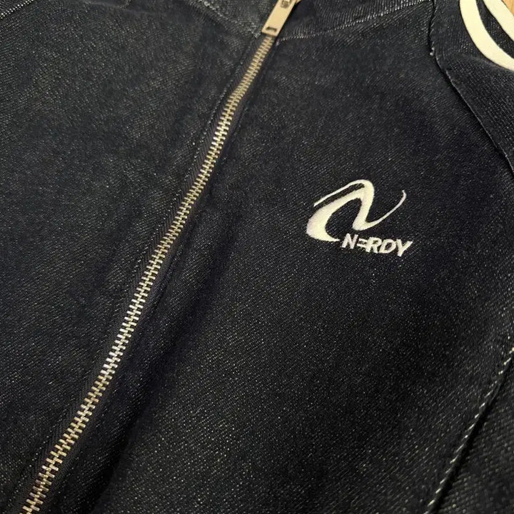 [BUNJANG] NERDY Cropped Denim Track Jacket / 널디 크롭 데님 트랙 자켓