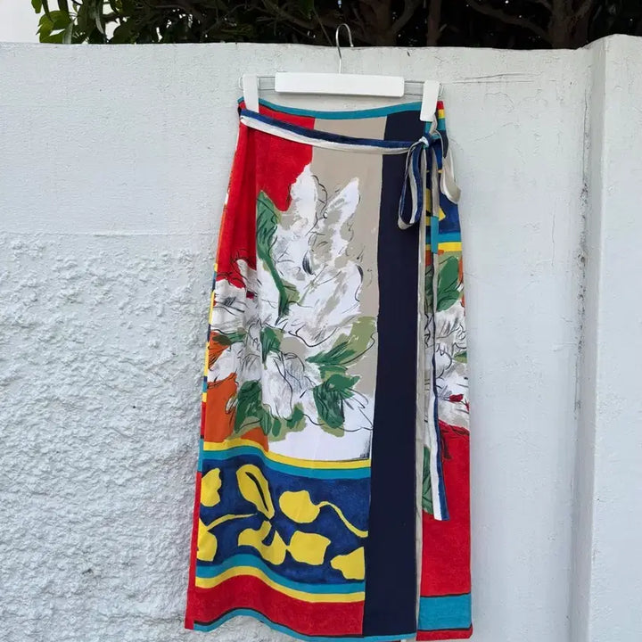 [BUNJANG] Scapa Italy Rayon Floral Pattern Wrap Midi Skirt / Scapa 이태리 레이온 플라워 패턴 랩 스커트
