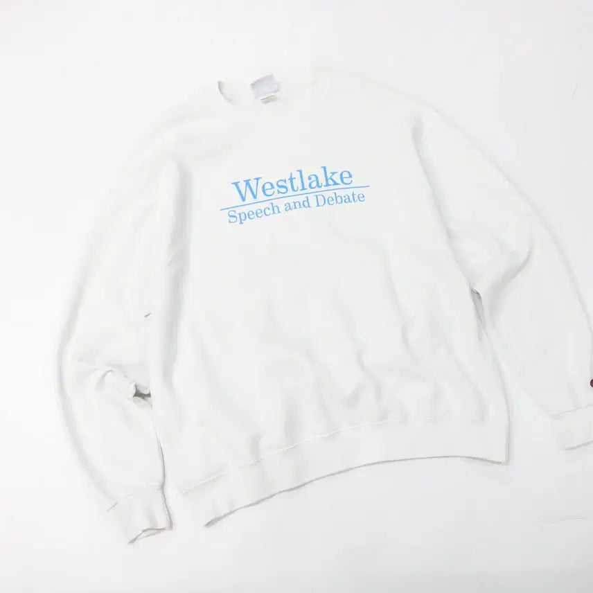 [BUNJANG] Champion Westlake Speech &amp; Debate Sweatshirt White XL / 챔피온 빈티지 Westlake 스피치 앤 디베이트 화이트 맨투맨 (XL)
