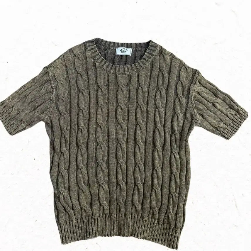 [BUNJANG] Gubin Cable Knit Short Sleeve Knit (Olive Green, L) / Gubin 반팔 케이블 니트