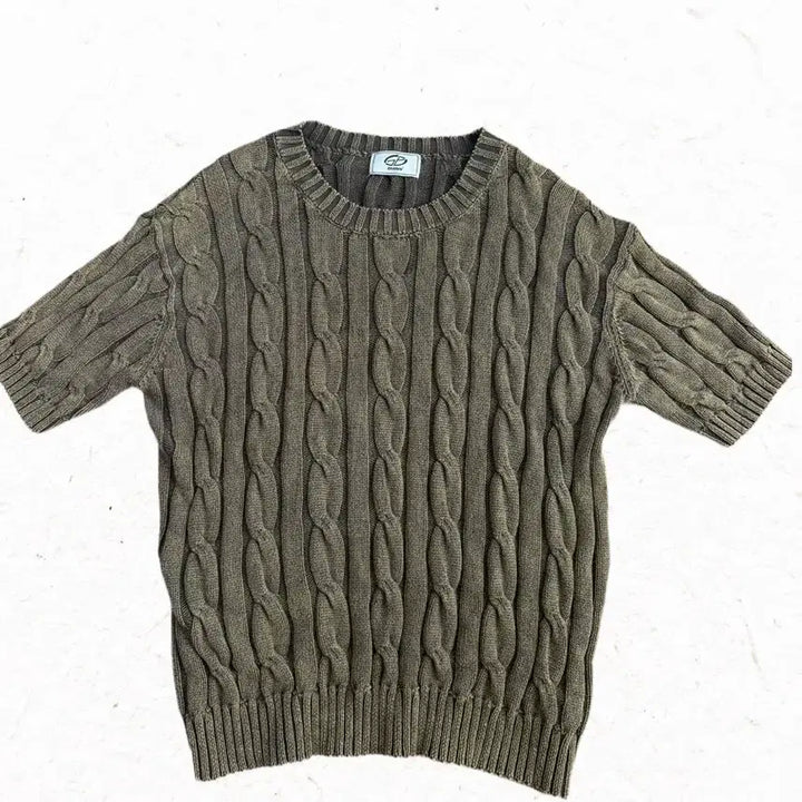 [BUNJANG] Gubin Cable Knit Short Sleeve Knit (Olive Green, L) / Gubin 반팔 케이블 니트