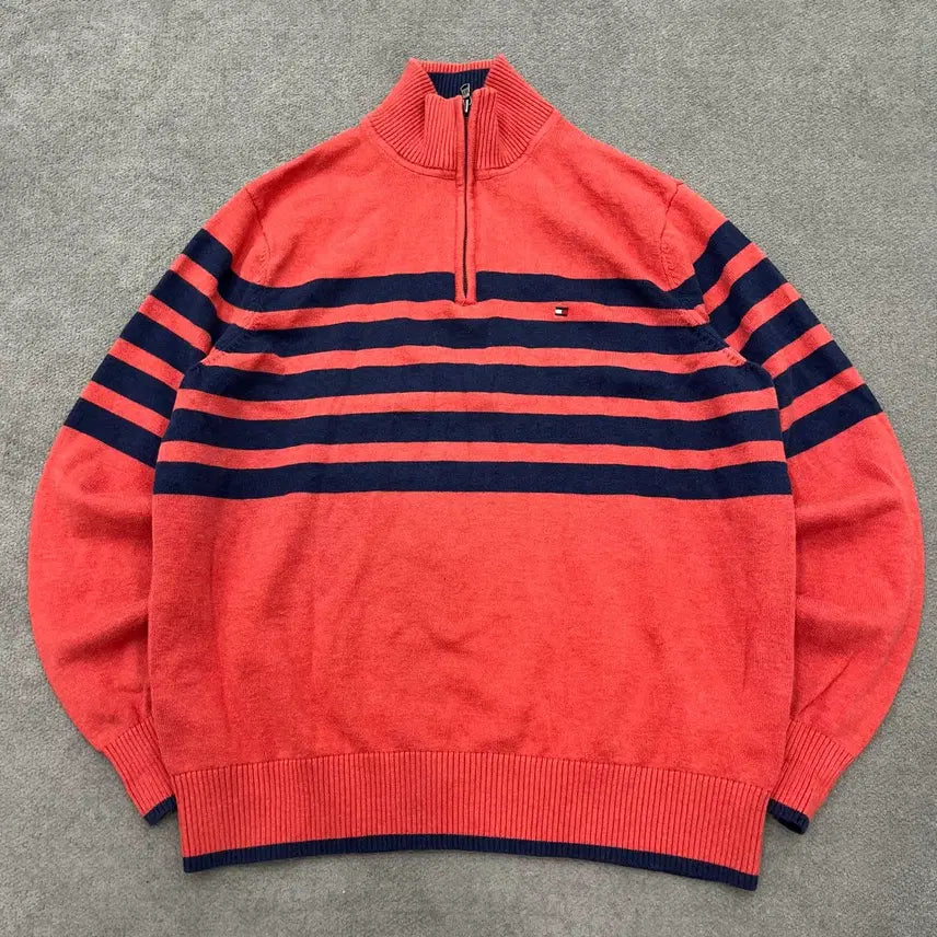 [BUNJANG] Tommy Hilfiger Striped Half-Neck Knit Sweater / L 타미힐피거 스트라이프 하프넥 니트