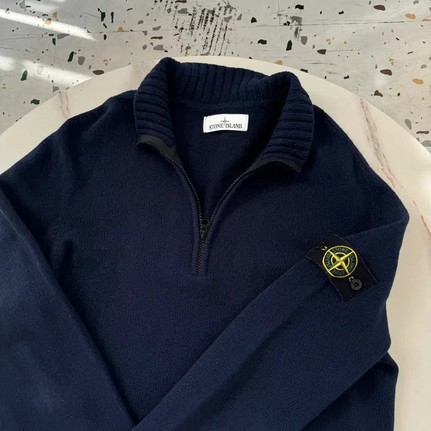 [BUNJANG] Stone Island Half-Zip Knit Navy L Size / [정품 , L사이즈] 스톤아일랜드 반집업 니트 네이비