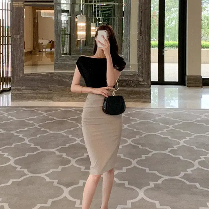 [BUNJANG] Lenne Summer Shimmering Skirt (Sky Grey/Beige) - Size S / 렌느 썸머 미스트 셔링 스커트 S (소라그레이/베이지, 상태좋음