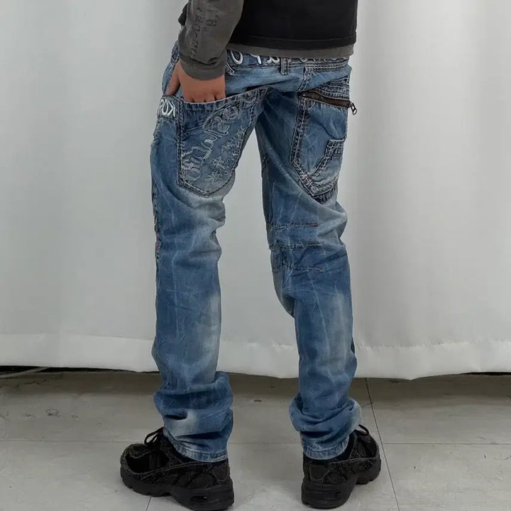 [BUNJANG] Vintage Lettering Slim Fit Denim Jeans - Size 30 / a345) 30 빈티지 레터링 슬림 데님/청바지