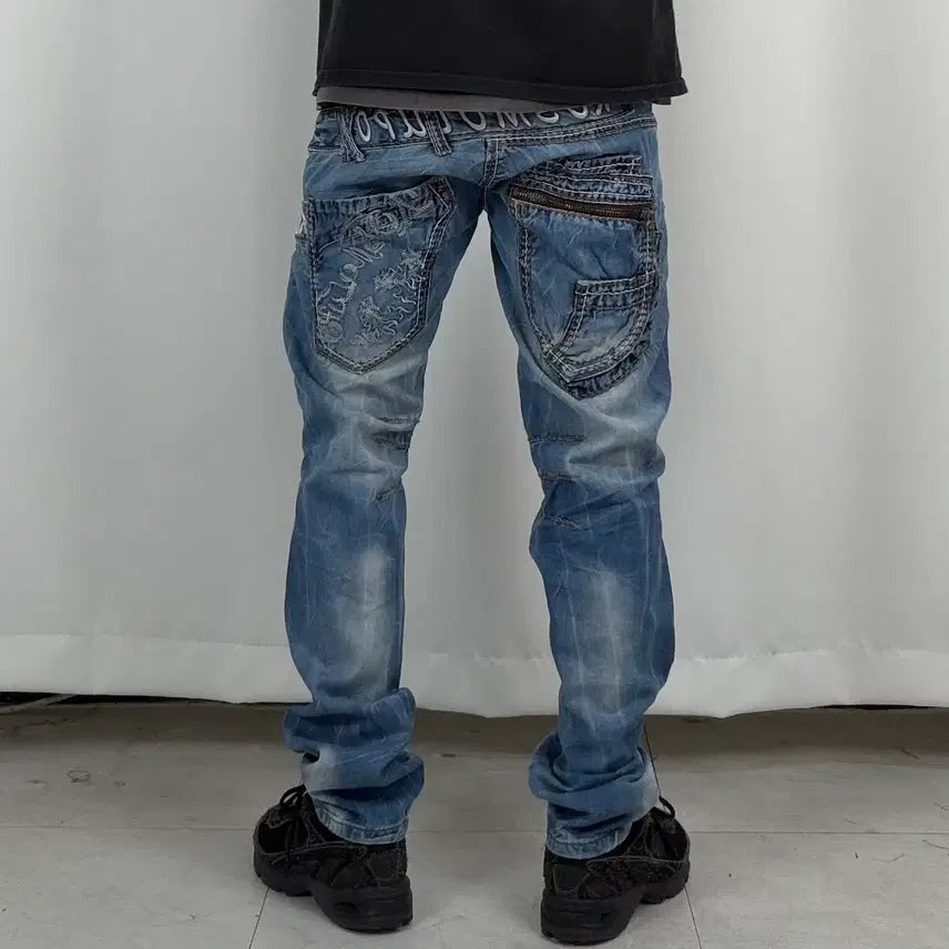 [BUNJANG] Vintage Lettering Slim Fit Denim Jeans - Size 30 / a345) 30 빈티지 레터링 슬림 데님/청바지
