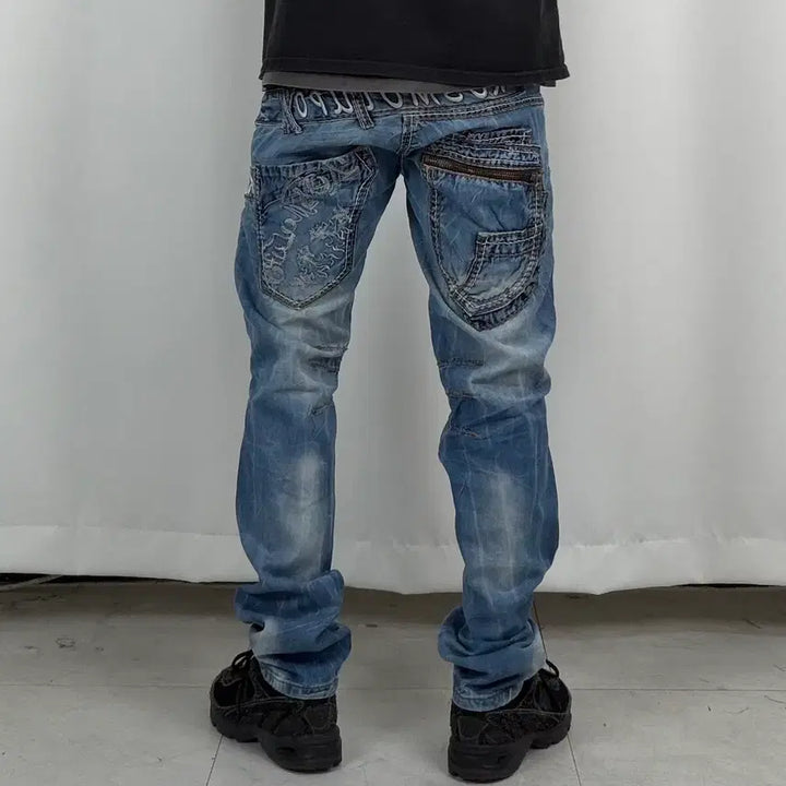 [BUNJANG] Vintage Lettering Slim Fit Denim Jeans - Size 30 / a345) 30 빈티지 레터링 슬림 데님/청바지