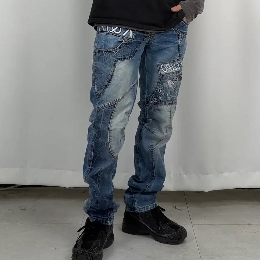 [BUNJANG] Vintage Lettering Slim Fit Denim Jeans - Size 30 / a345) 30 빈티지 레터링 슬림 데님/청바지