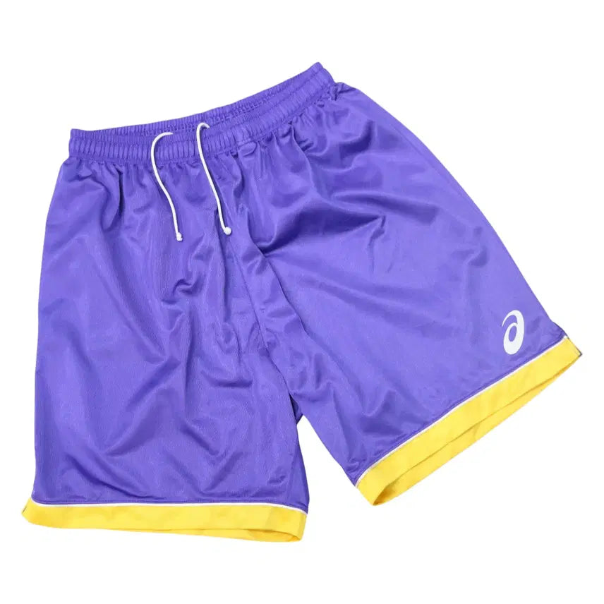 [BUNJANG] ASICS Vintage Purple &amp; Yellow Side Line Mesh Half Pants / ASICS 아식스 빈티지 퍼플 &amp; 옐로우 사이드 라인 메쉬 팬츠