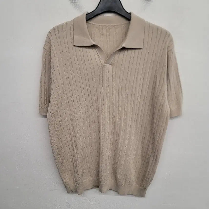 [BUNJANG] Baimono Short-Sleeve Collar Cable Knit (L/100) / [100/L] 바이모노 반팔 카라 케이블 니트