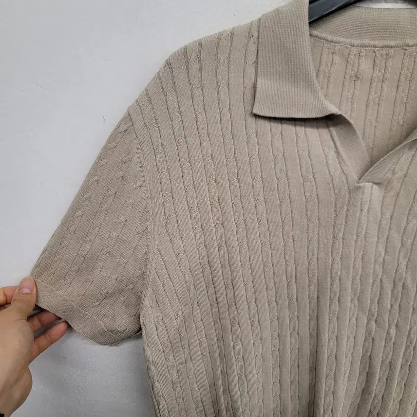 [BUNJANG] Baimono Short-Sleeve Collar Cable Knit (L/100) / [100/L] 바이모노 반팔 카라 케이블 니트