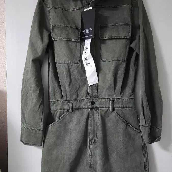 [BUNJANG] Khaki Denim Shirt Jumpsuit with Belt / 카키 데님 셔츠 원피스 점프수트 새상품(벨트도 드려요)