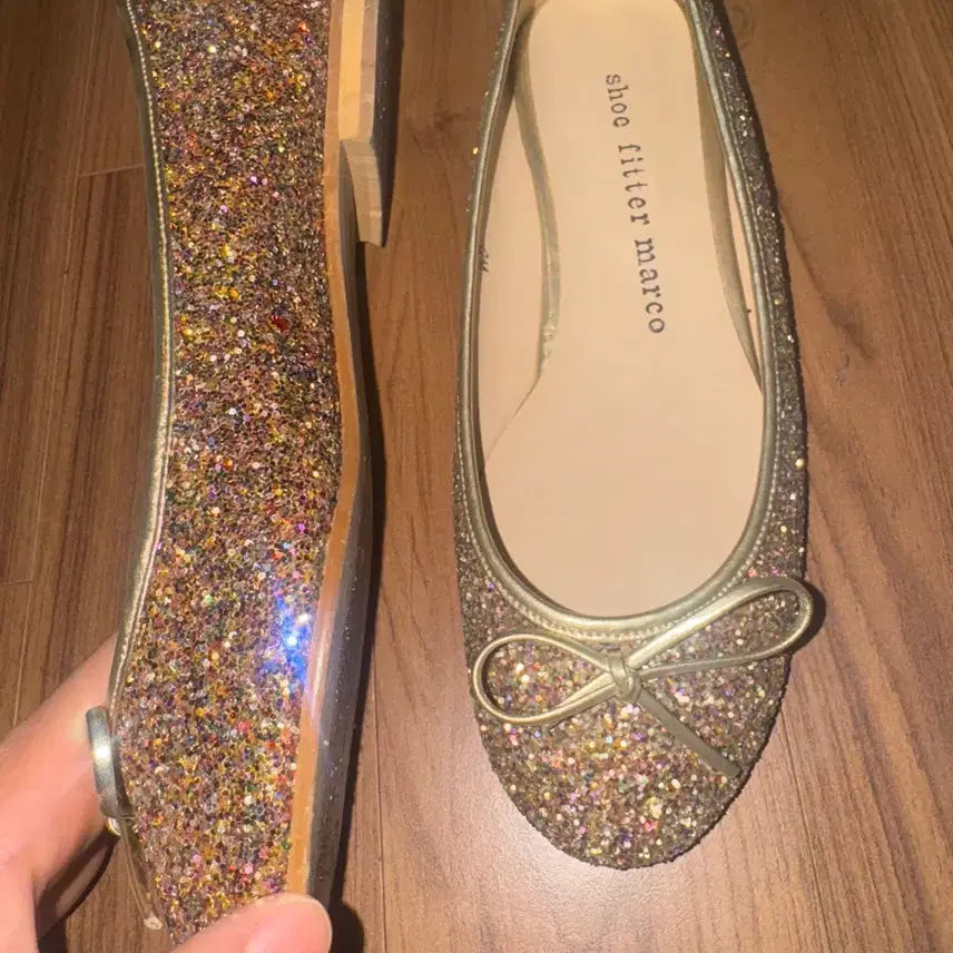 [BUNJANG] Korean Glitter Ribbon Flat Shoes Size 37 / 국산 글리터 리본 플랫슈즈 37