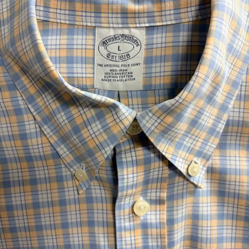 [BUNJANG] Brooks Brothers Original Polo Shirt Supima Cotton Non-Iron Check Button-Down Shirt L / 브룩스브라더스 L 체크 셔츠 블루/옐로우
