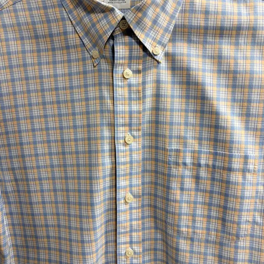 [BUNJANG] Brooks Brothers Original Polo Shirt Supima Cotton Non-Iron Check Button-Down Shirt L / 브룩스브라더스 L 체크 셔츠 블루/옐로우